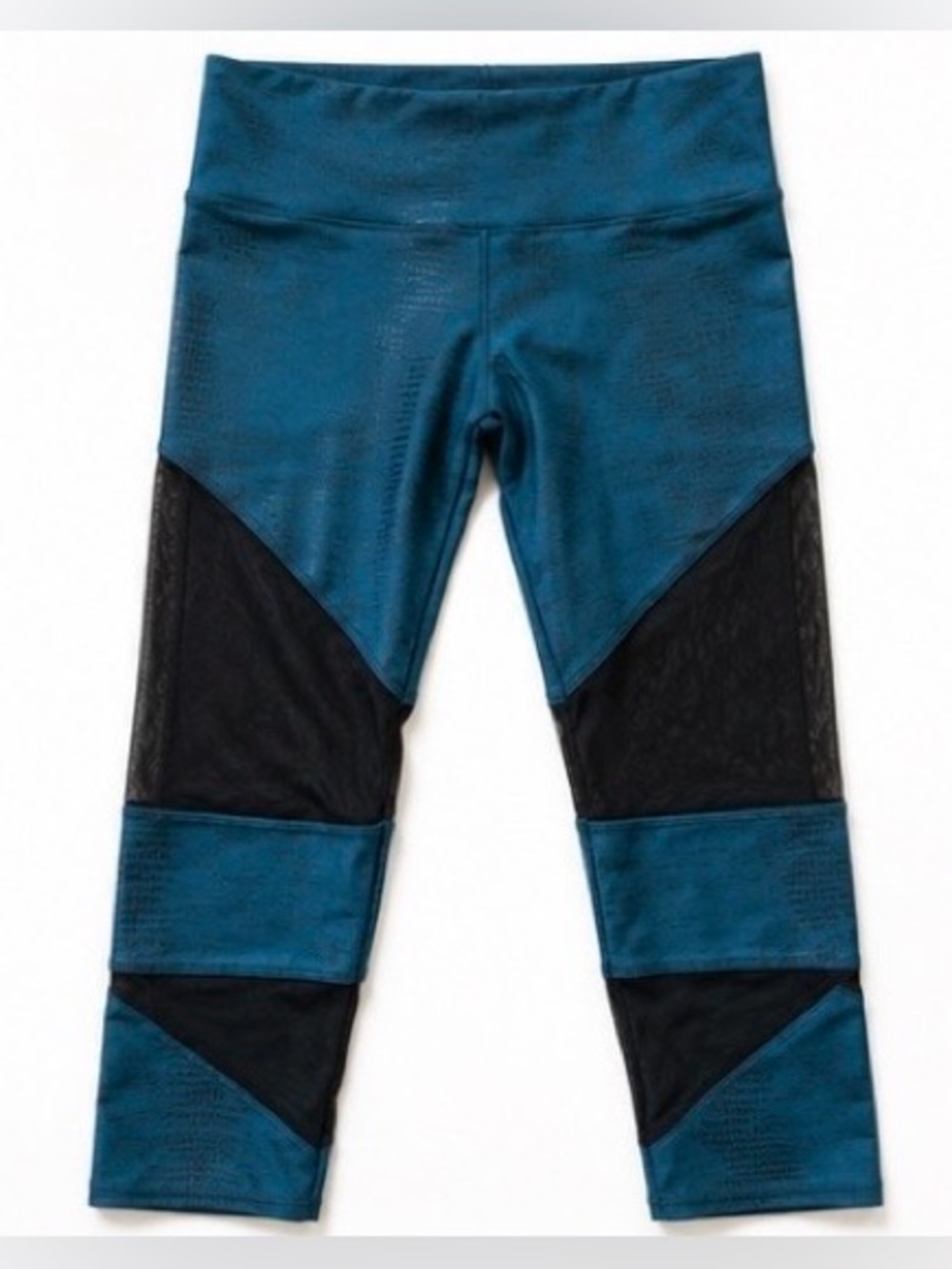 🆕 [Onzie] Teal Black Mesh Panel Yoga Capri Leggings Size XS